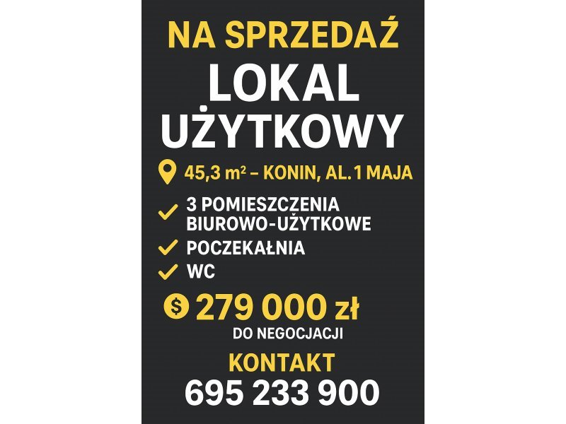 Lokal użytkowy 45,3 m² przy Alei 1 Maja w Koninie Konin  45m2 Foto 1