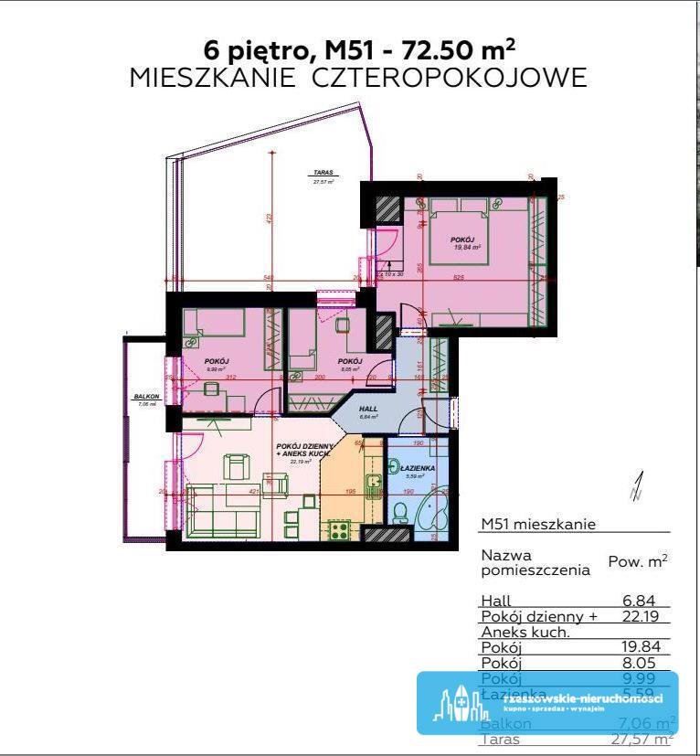 Mieszkanie czteropokojowe  na sprzedaż Rzeszów, bł. Karoliny  73m2 Foto 2