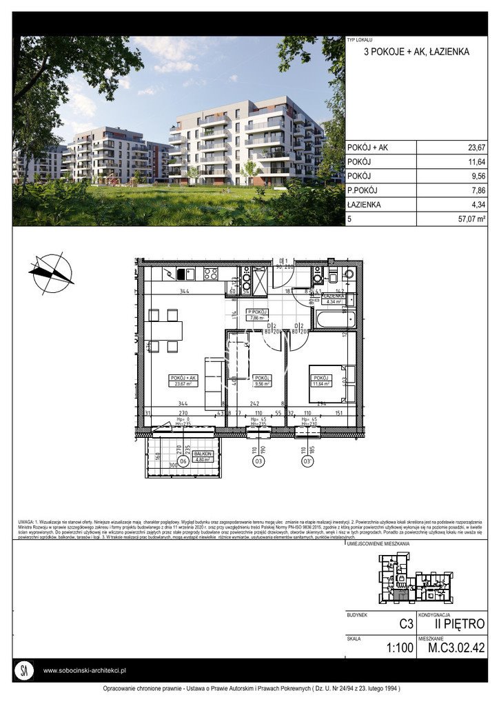 Mieszkanie trzypokojowe na sprzedaż Bydgoszcz, Fordon, Fordońska  57m2 Foto 4