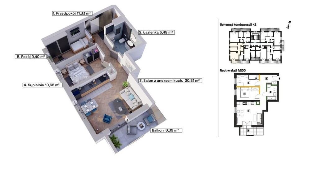 Mieszkanie trzypokojowe na sprzedaż Katowice, Wełnowiec, Modelarska  59m2 Foto 2