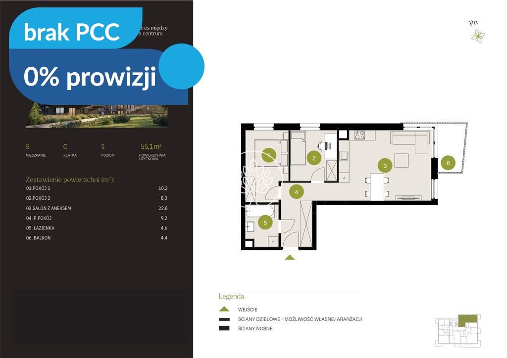 Nowoczesne 3-pokojowe mieszkanie z dużymi balkonami - Kanał Bydgoski Bydgoszcz, Flisy, Mińska  55m2 Foto 1