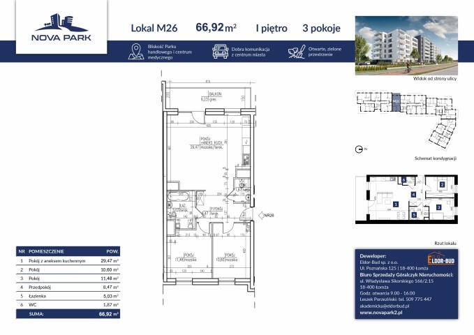 Mieszkanie trzypokojowe na sprzedaż Łomża, Akademicka  67m2 Foto 1