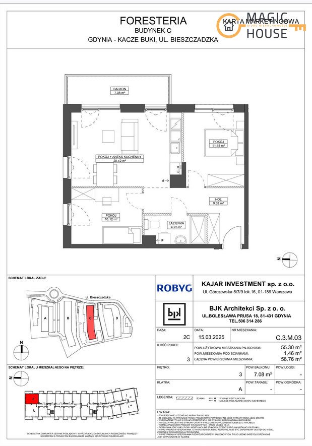 Mieszkanie trzypokojowe na sprzedaż Gdynia, Wielki Kack, Bieszczadzka  55m2 Foto 1