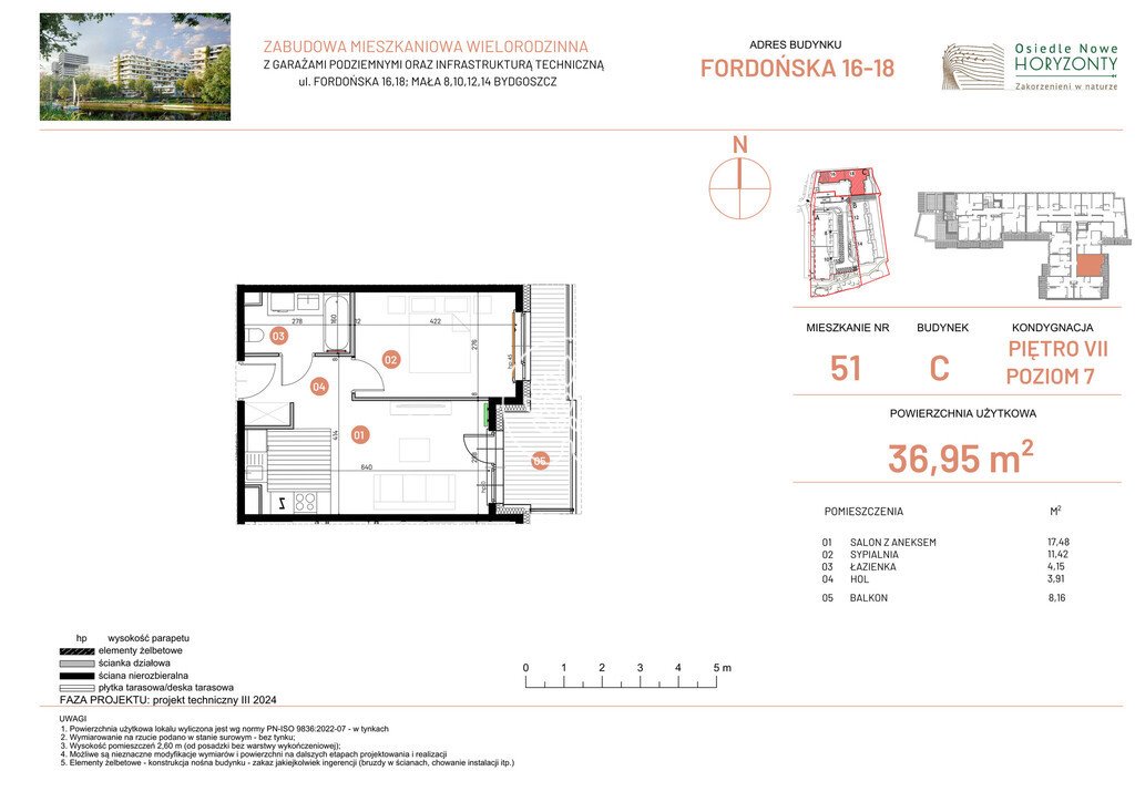 Dwupokojowe mieszkanie 36,95 m2 na sprzedaż w Bydgoszczy Bydgoszcz, Fordońska  37m2 Foto 1