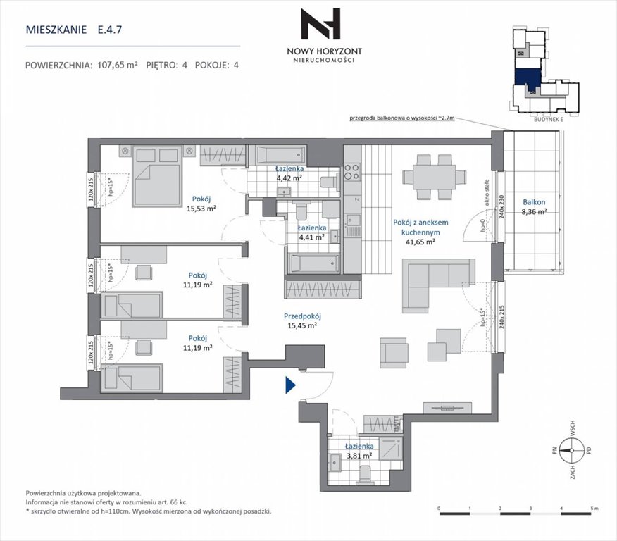 Polecam przestronne 4-pokojowe mieszkanie 107,65 m² w Gdyni Dąbrowie Gdynia, Dąbrowa  108m2 Foto 1