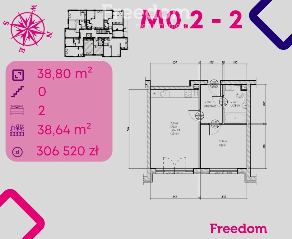 Mieszkanie dwupokojowe na sprzedaż Bonin  39m2 Foto 1