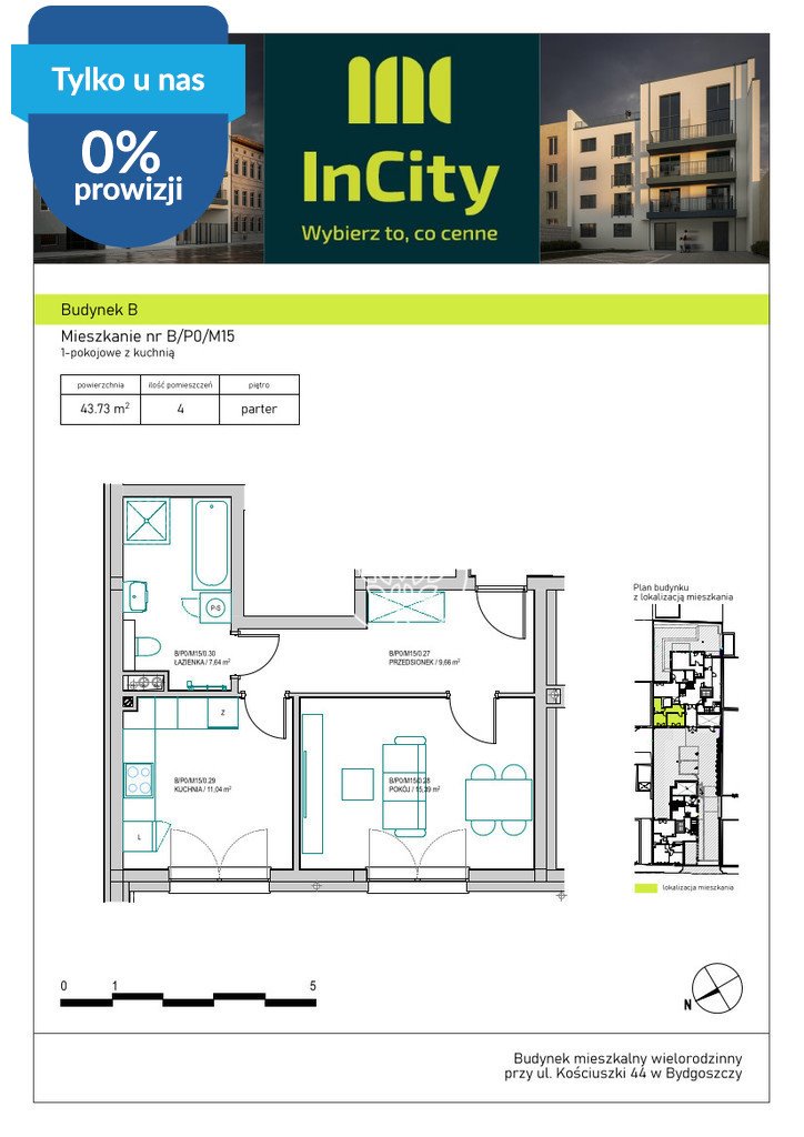 Przestronne 44,19 m² w sercu Bydgoszczy – idealne dla singla Bydgoszcz, Śródmieście, Tadeusza Kościuszki  44m2 Foto 1