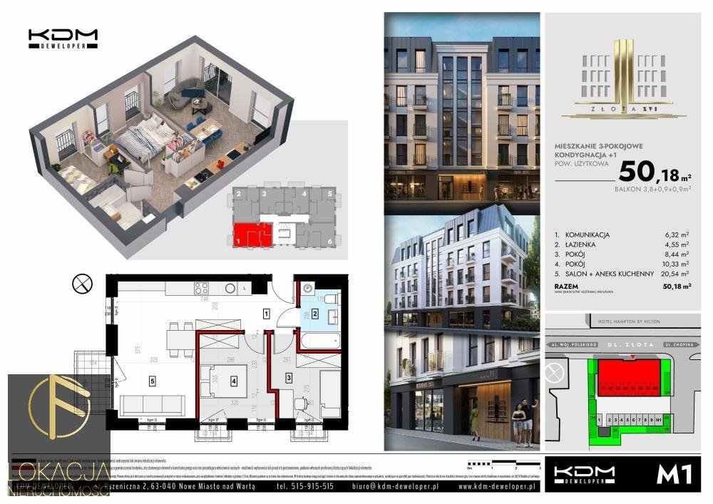 Mieszkanie trzypokojowe na sprzedaż Kalisz, Złota  50m2 Foto 1