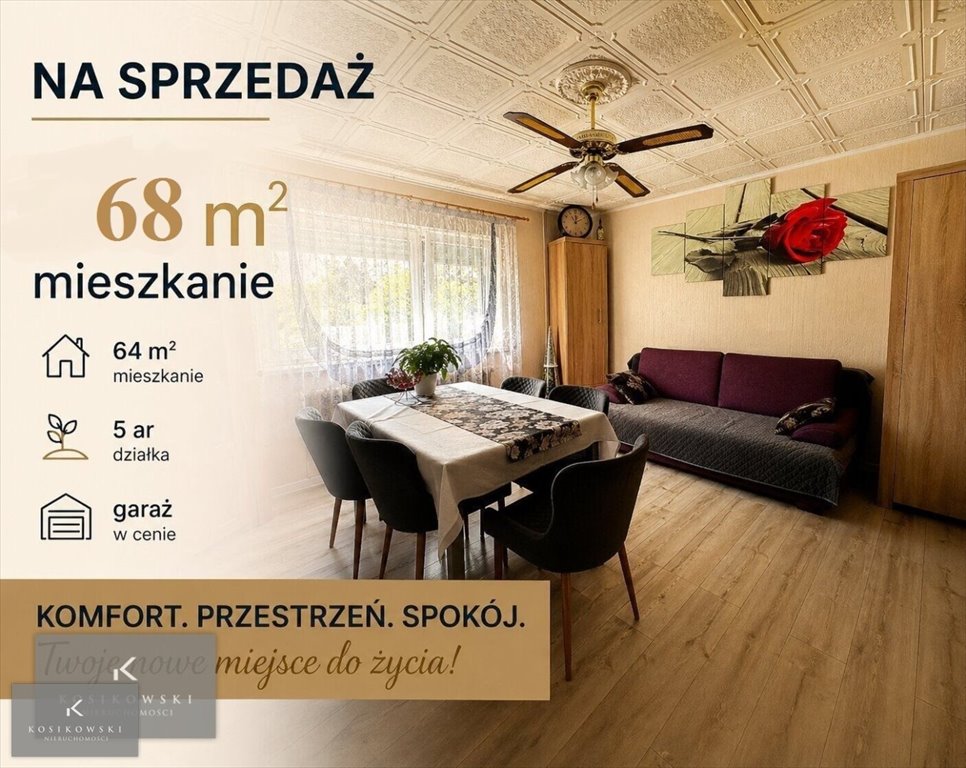 Przestronne 3 pokoje z garażem i działką w Domaszowicach Domaszowice  68m2 Foto 1