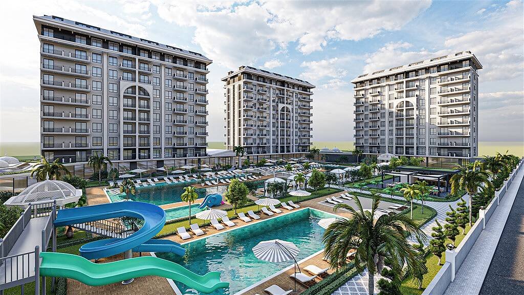 Widok na morze i basen w kompleksie hotelowym w Demirtaş Turcja, Alanya, Demirtaş, Alanya, Antalya  65m2 Foto 1