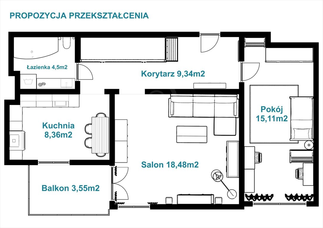 Mieszkanie dwupokojowe na sprzedaż Wrocław, Wrocław-Psie Pole, Poświętne, Henryka Kamieńskiego  56m2 Foto 10