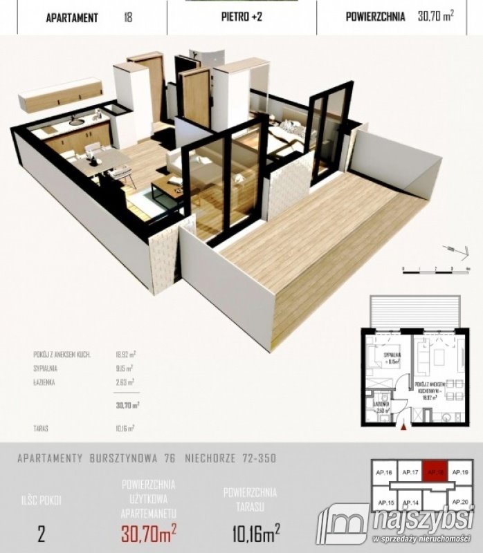Mieszkanie dwupokojowe na sprzedaż Niechorze, Centrum  31m2 Foto 14
