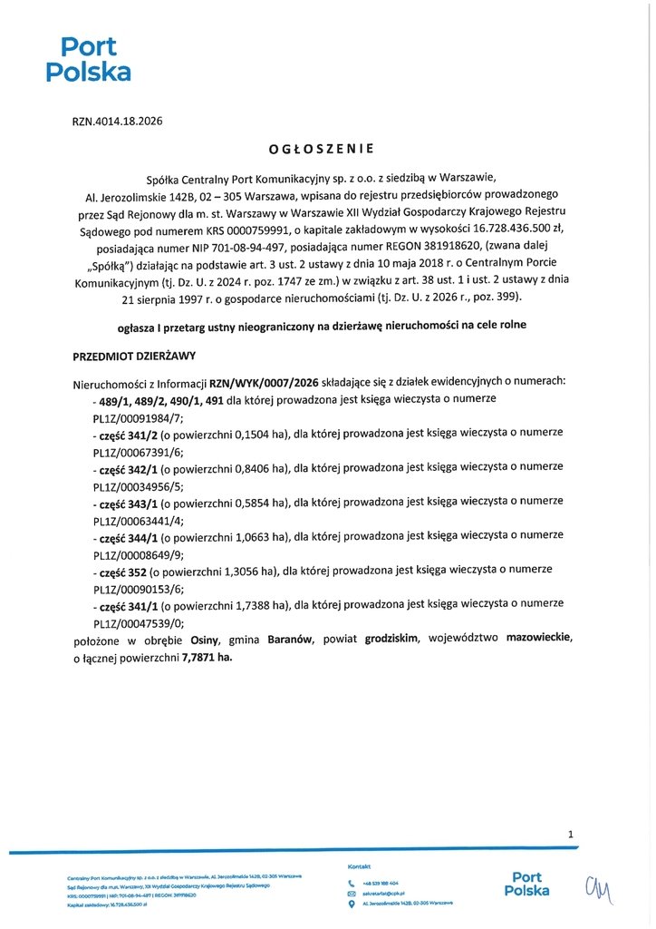 Działka na wynajem 77 871 m2 pod cele rolne w Osinach Osiny  77 871m2 Foto 1