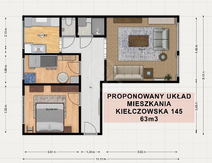 Mieszkanie trzypokojowe na sprzedaż Wrocław, Wrocław-Psie Pole, Psie Pole, Kiełczowska  63m2 Foto 12