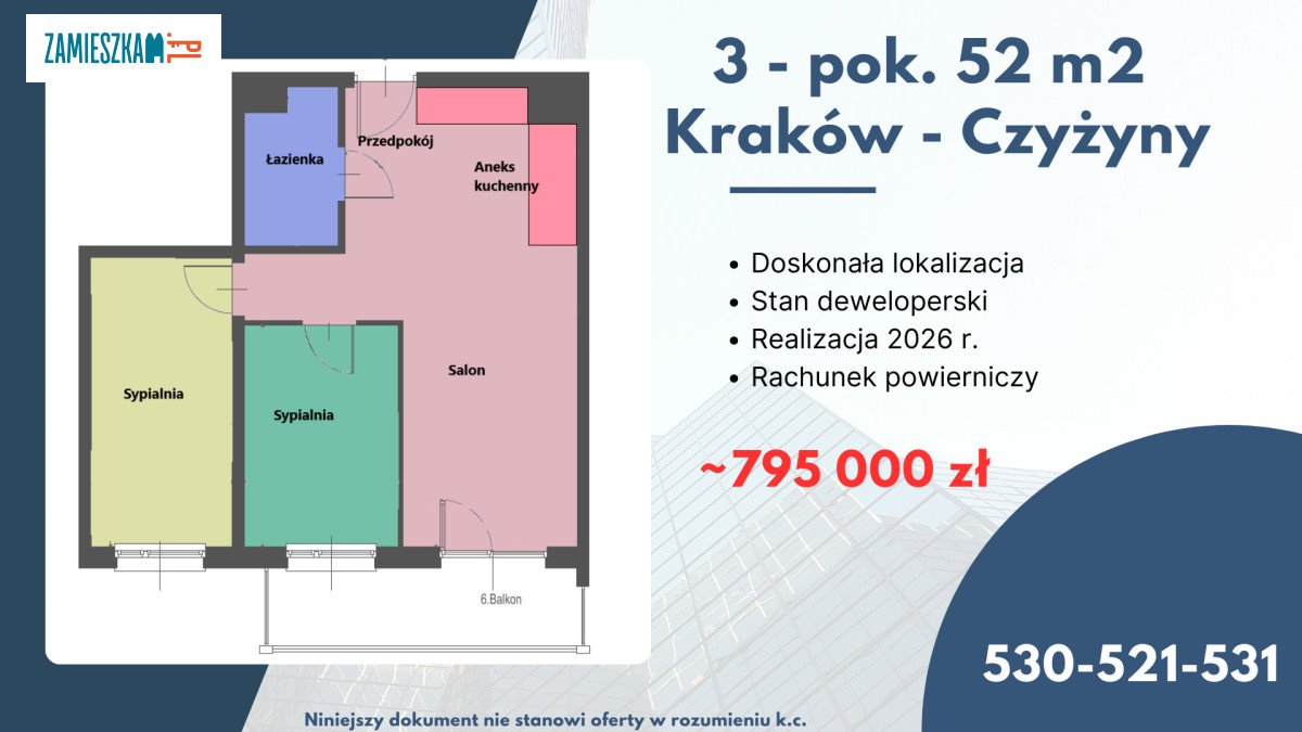 Mieszkanie trzypokojowe na sprzedaż Kraków, Czyżyny, Aleja Pokoju  52m2 Foto 1