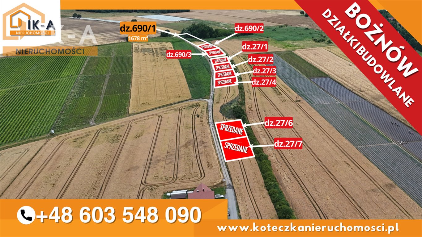 Do sprzedania działki pod zabudowę z infrastrukturą w Bożnowie Bożnów, Bożnów  1 678m2 Foto 1