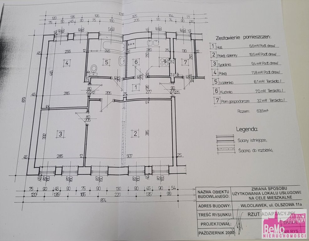 Mieszkanie do remontu w centrum Włocławka, 4 pokoje Włocławek, Centrum  64m2 Foto 1