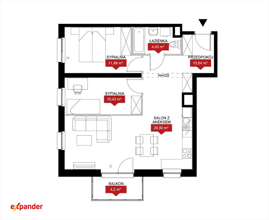 Do sprzedania przestronne 3-pokojowe mieszkanie 66,49 m² z balkonem Łódź, Widzewska  66m2 Foto 1