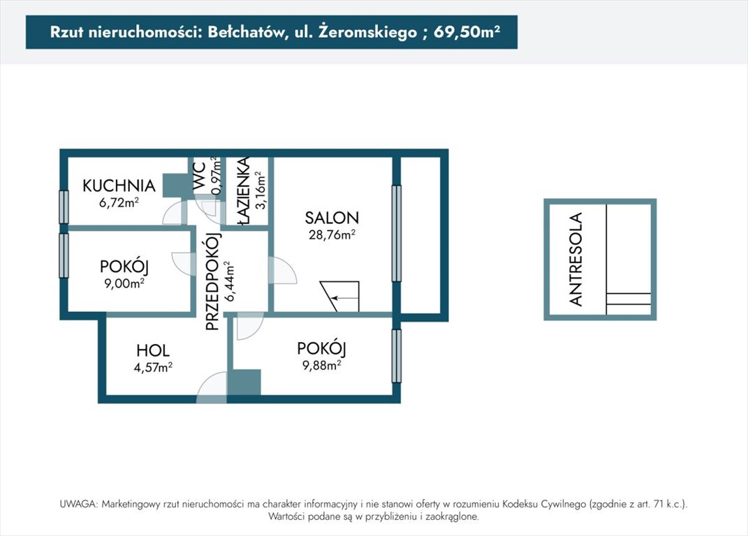 Mieszkanie czteropokojowe  na sprzedaż Bełchatów, Stefana Żeromskiego  70m2 Foto 5