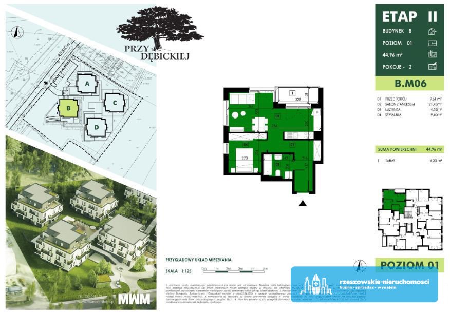 Mieszkanie dwupokojowe na sprzedaż Rzeszów, Przybyszówka, Dębicka  45m2 Foto 1