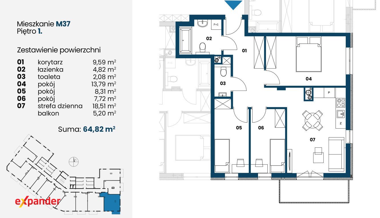 Nowa Dęba, Kwiatkowskiego, 64,82 m² (stan deweloperski) Nowa Dęba, Kwiatkowskiego  65m2 Foto 1