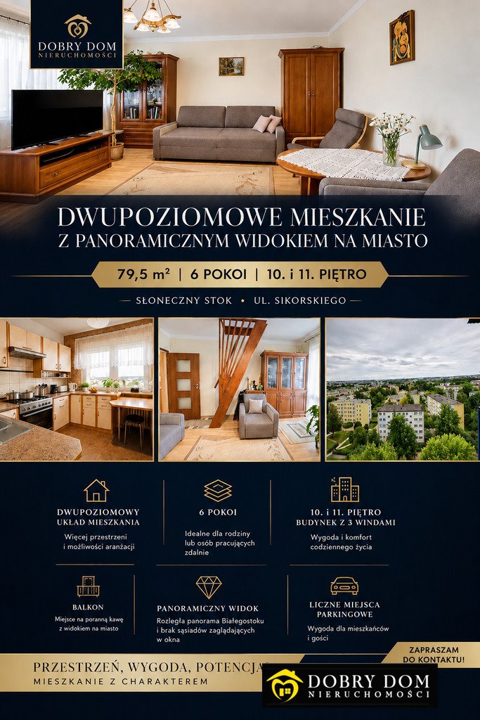 Do sprzedania przestronne 5-pokojowe mieszkanie 79,5 m² z panoramicznym widokiem Białystok, Słoneczny Stok  80m2 Foto 1