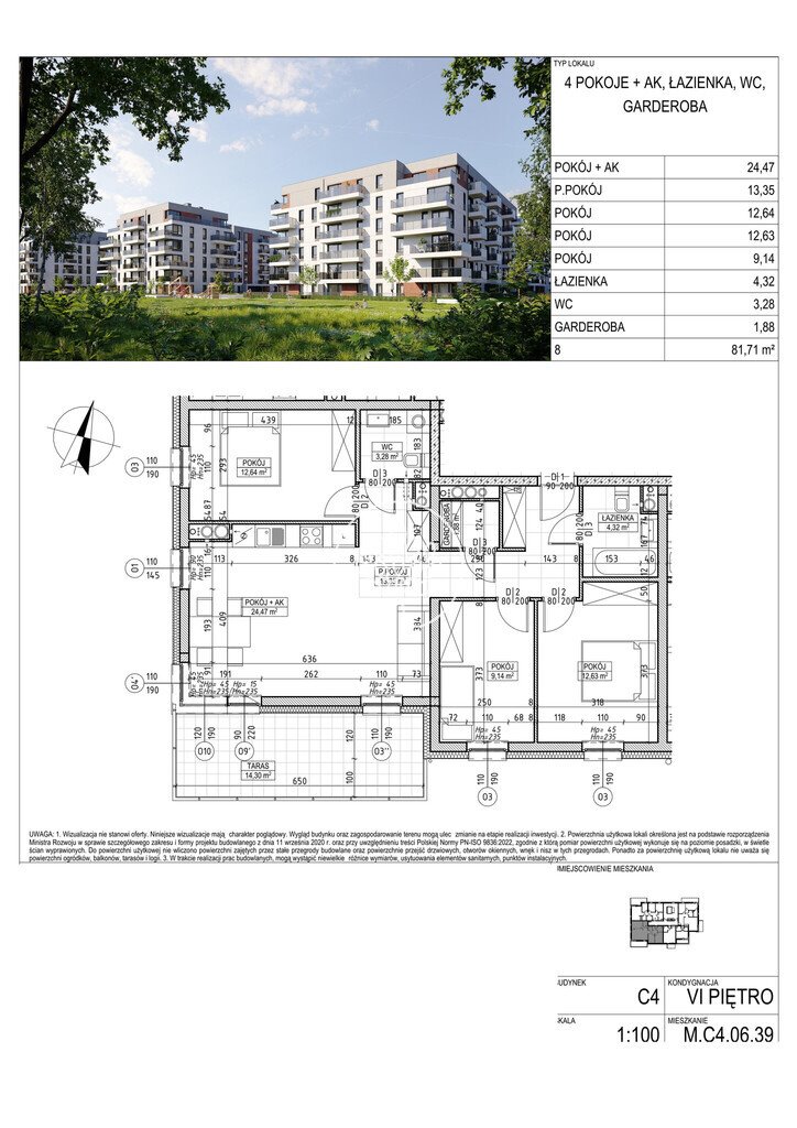 Przestronne 4-pokojowe mieszkanie 81,71 m2 w Fordonie Bydgoszcz, Fordon, Fordońska  82m2 Foto 1