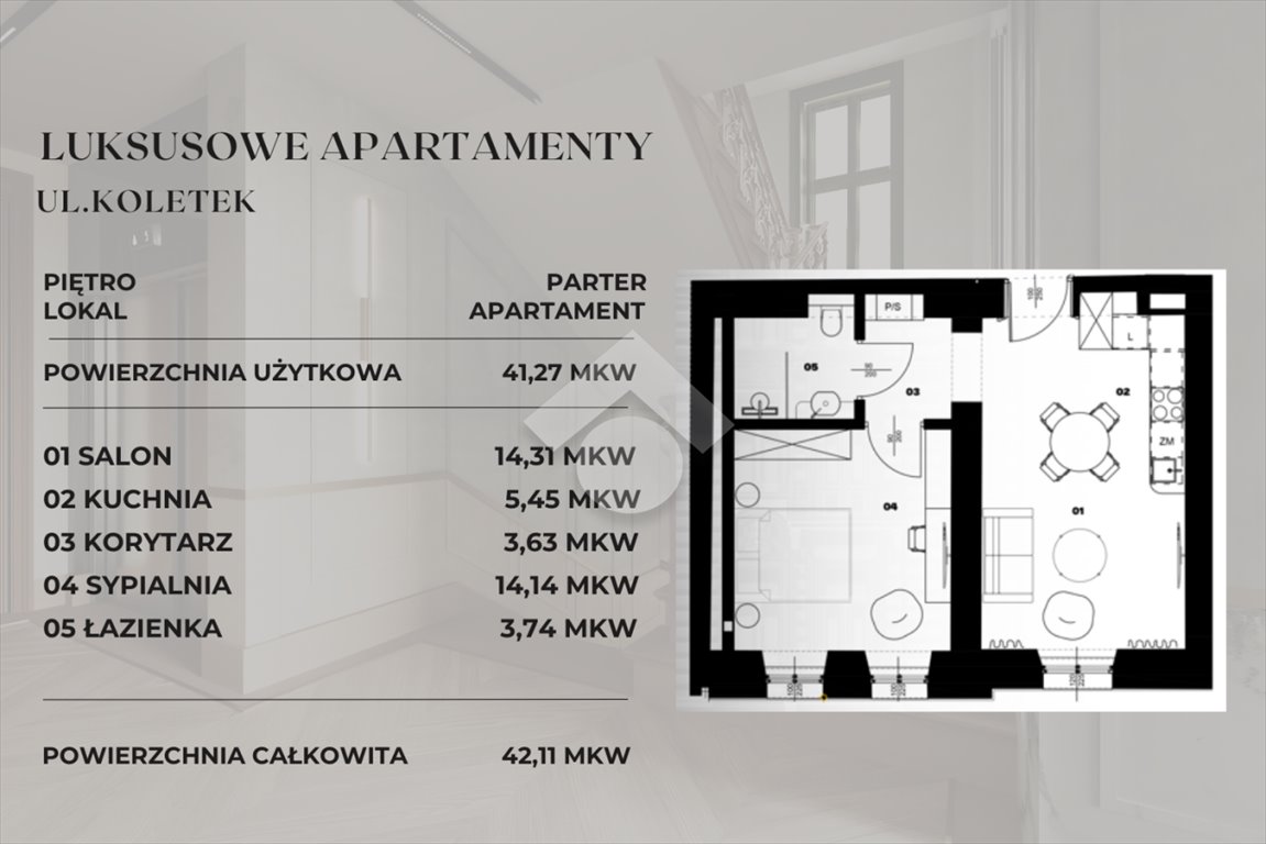 Mieszkanie dwupokojowe na sprzedaż Kraków, Stare Miasto, Wawel, Koletek  41m2 Foto 8