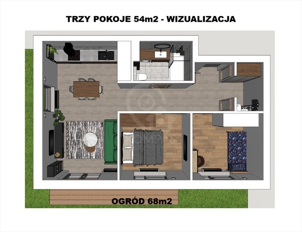 Mieszkanie trzypokojowe na sprzedaż Wrocław, Wrocław-Krzyki, Brochów  54m2 Foto 1
