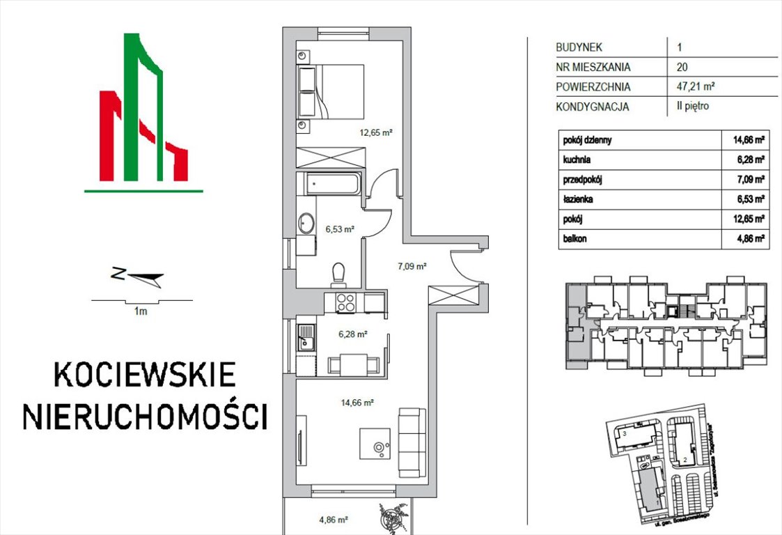 Mieszkanie dwupokojowe na sprzedaż Starogard Gdański  47m2 Foto 2