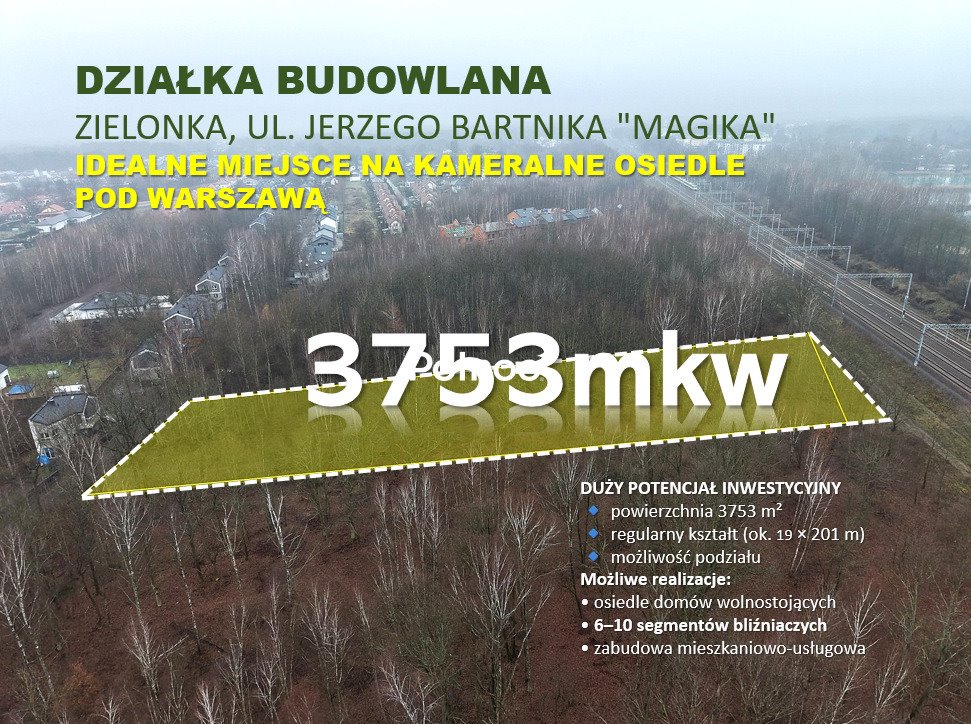 Działka inwestycyjna pod domy i usługi 3753 m² polecam Zielonka, Jerzego Bartnika "Magika"  3 753m2 Foto 1