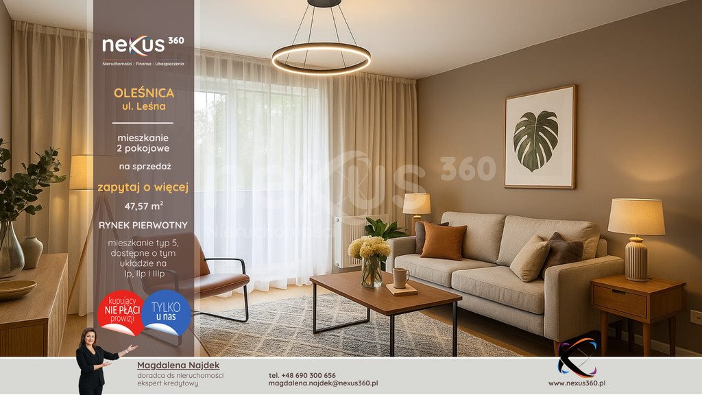 Mieszkanie dwupokojowe na sprzedaż Oleśnica, Leśna  48m2 Foto 1