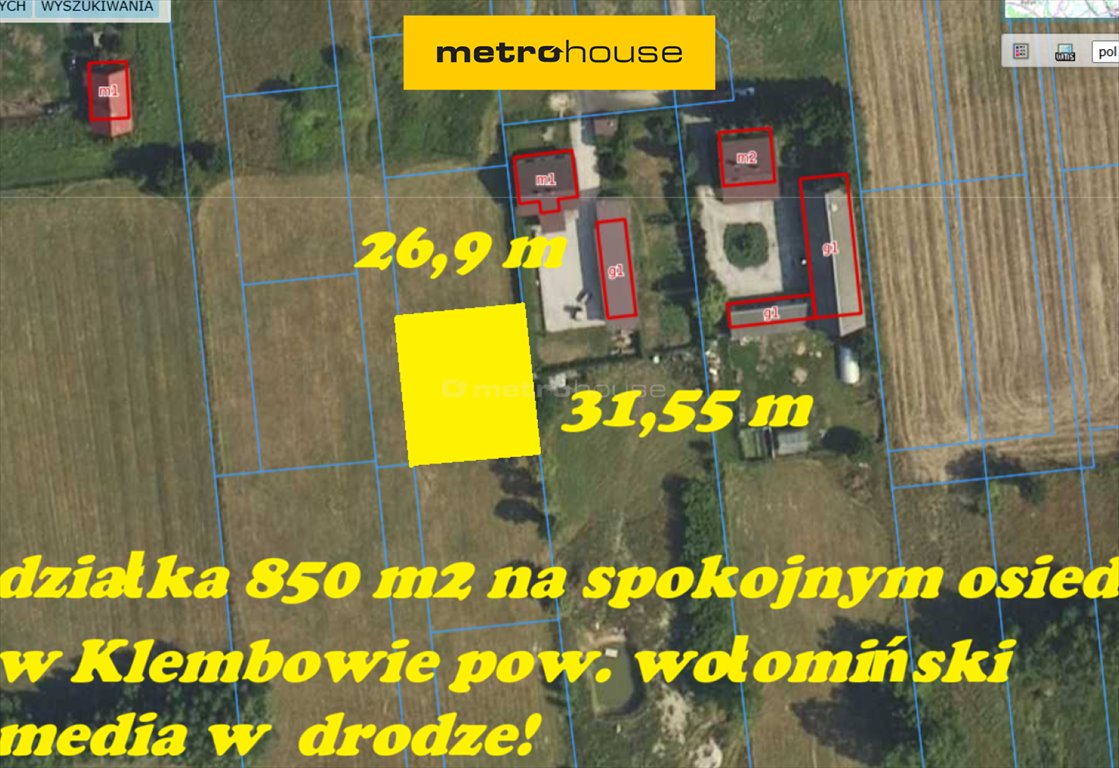 Działka 850 m² w Klembowie z mediami - zapraszam Klembów  850m2 Foto 1