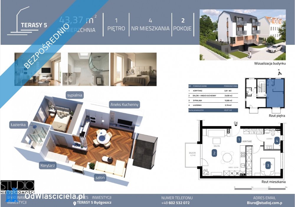 Mieszkanie dwupokojowe na sprzedaż Bydgoszcz, Szwederowo, Terasy  44m2 Foto 1