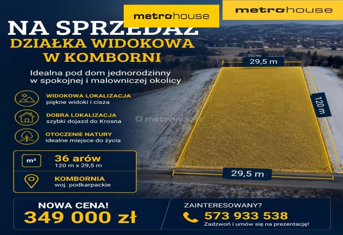 Działka 36 arów z widokiem na Tatry i Bieszczady. Kombornia  3 625m2 Foto 1