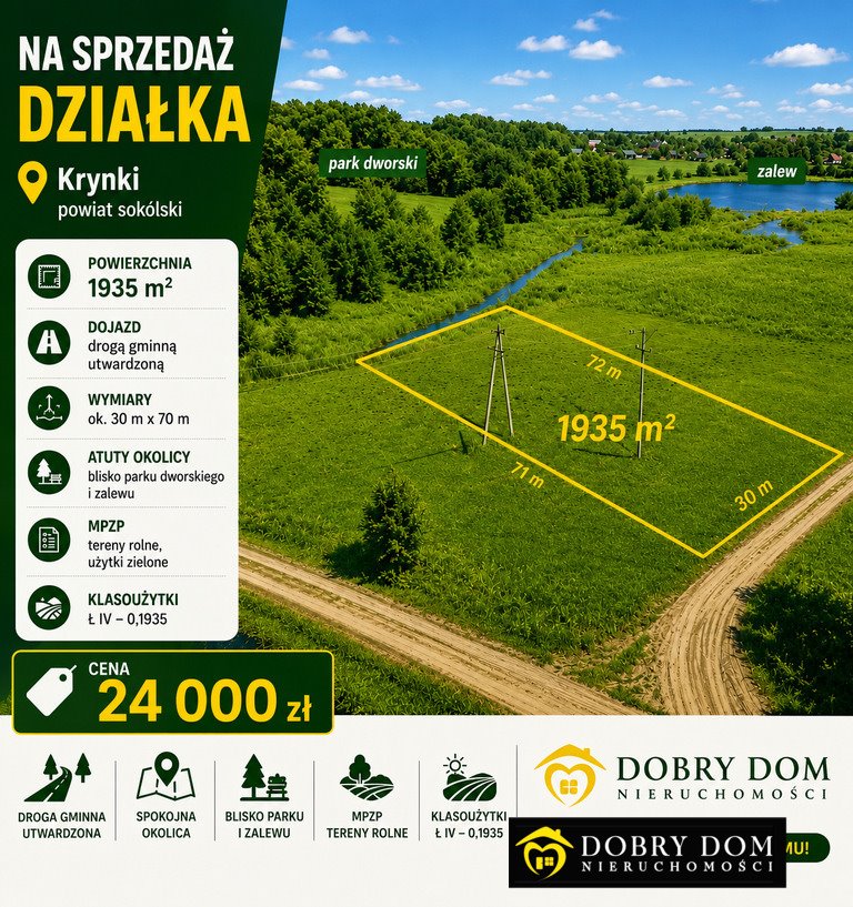 Działka 1935 m² w Krynki (blisko Sokółki i Białegostoku) Krynki  1 935m2 Foto 1