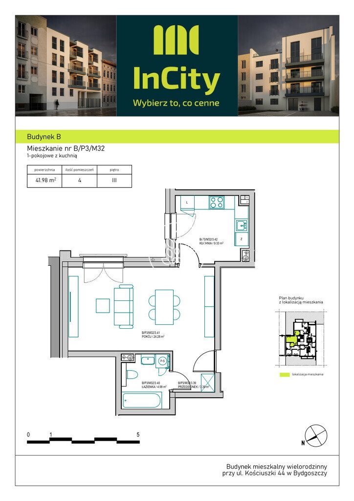 Kawalerka na sprzedaż Bydgoszcz, Śródmieście, Tadeusza Kościuszki  42m2 Foto 3