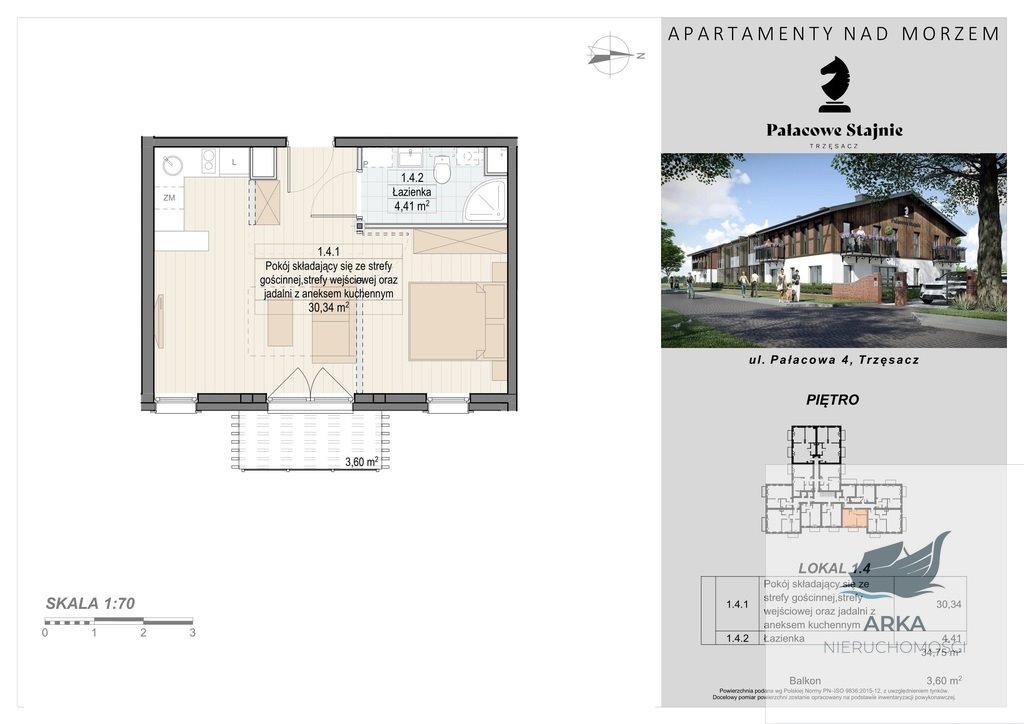 Mieszkanie dwupokojowe na sprzedaż Trzęsacz  35m2 Foto 8