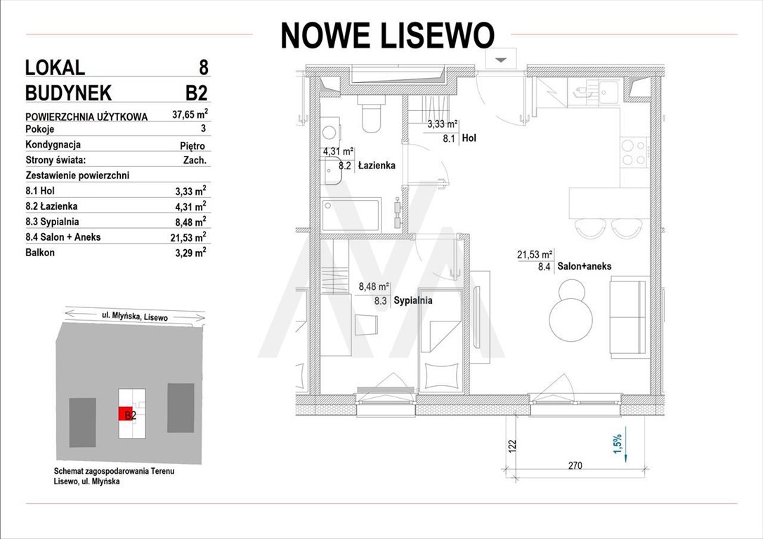 Mieszkanie trzypokojowe na sprzedaż Lisewo, Nowe Lisewo, Nowe Lisewo, Lisewska  47m2 Foto 5