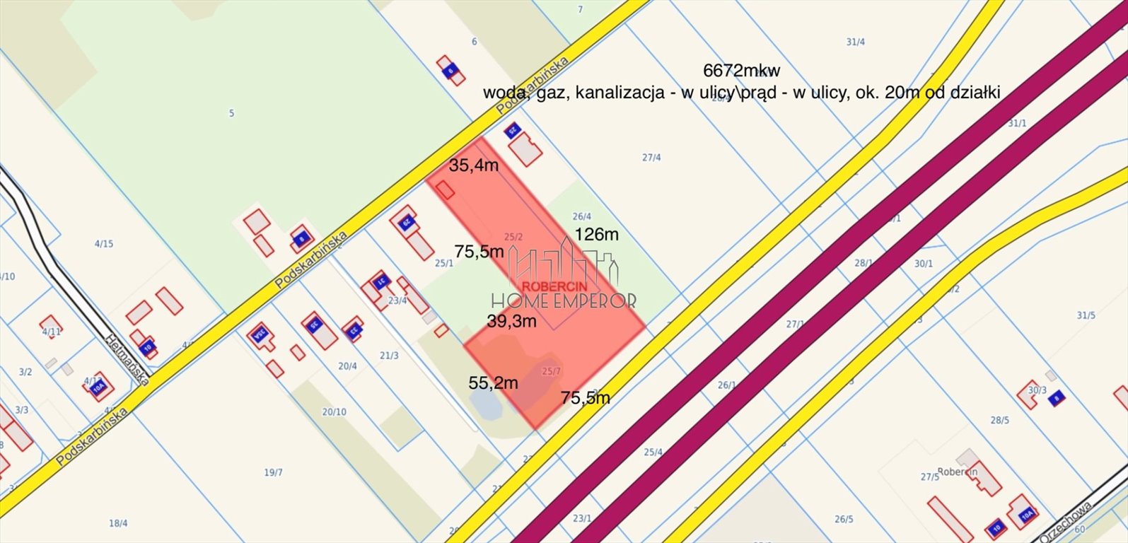Działka przemysłowo-handlowa na sprzedaż Robercin, Podskarbińska  6 672m2 Foto 1