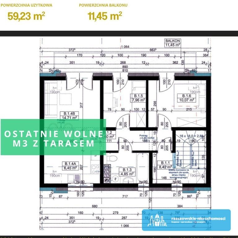 Mieszkanie trzypokojowe na sprzedaż Rzeszów, Staromieście, Warszawska  59m2 Foto 4