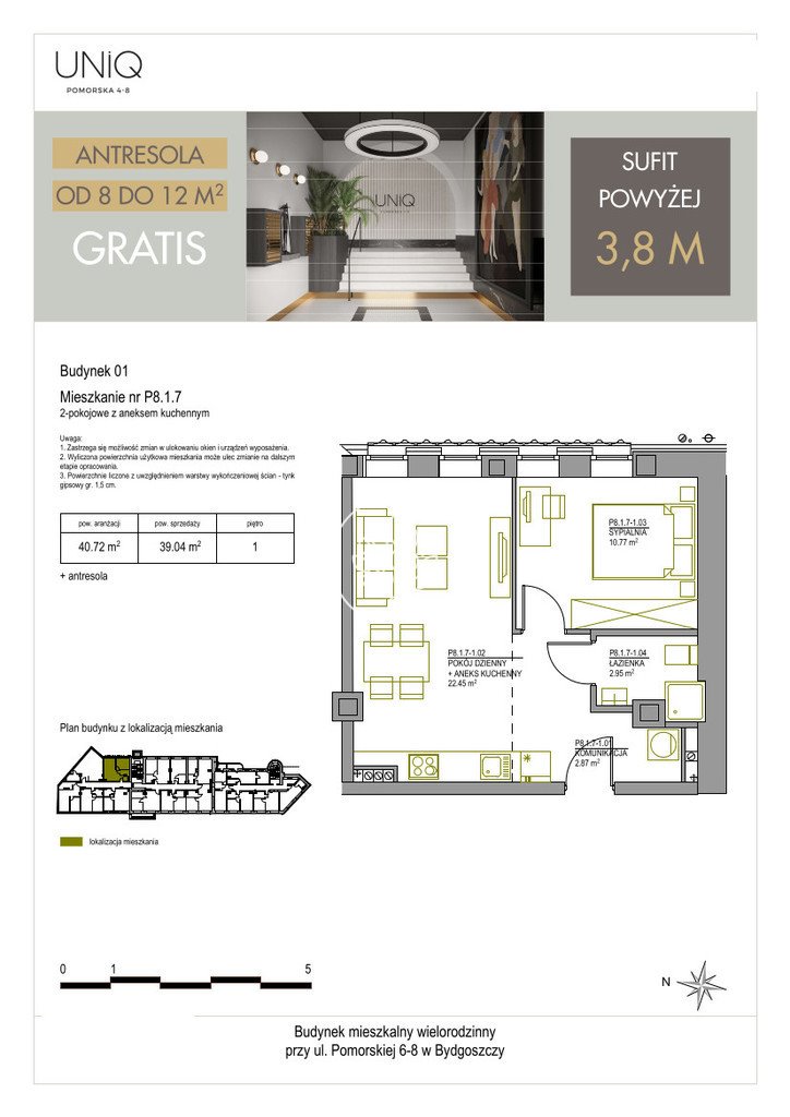 Dwupokojowe mieszkanie w centrum Bydgoszczy, 37,76 m2 Bydgoszcz, Centrum, Pomorska  38m2 Foto 1
