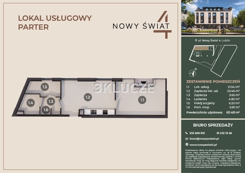 Zapraszam do sprzedaży lokalu usługowego 60,48 m² w Lublinie Lublin, Śródmieście  60m2 Foto 1