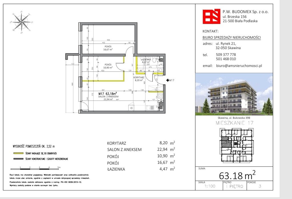 Mieszkanie trzypokojowe na sprzedaż Skawina, Bukowska  63m2 Foto 1