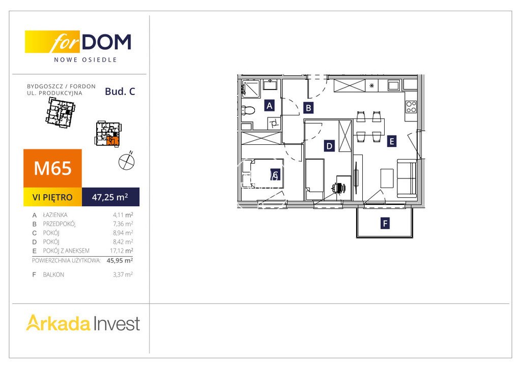 Mieszkanie trzypokojowe na sprzedaż Bydgoszcz, Fordon, Produkcyjna  47m2 Foto 3