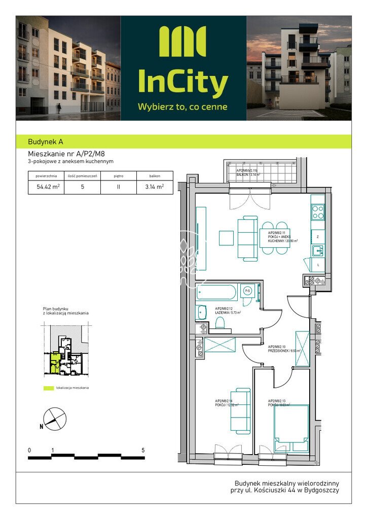 Mieszkanie trzypokojowe na sprzedaż Bydgoszcz, Śródmieście, Tadeusza Kościuszki  54m2 Foto 3