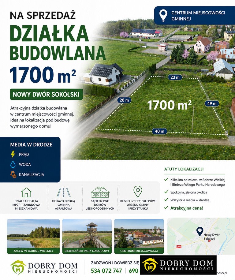 Działka budowlana 1700 m² w Nowym Dworze – atrakcyjna cena! Nowy Dwór  1 700m2 Foto 1