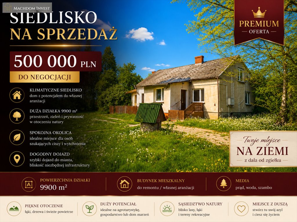 Urokliwe siedlisko 220 m2 na 99 arach z potencjałem Obórki  220m2 Foto 1