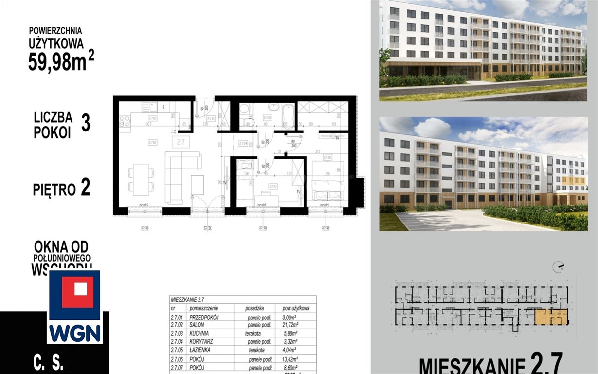 Mieszkanie trzypokojowe na sprzedaż Głogów, Wojska Polskiego  60m2 Foto 1