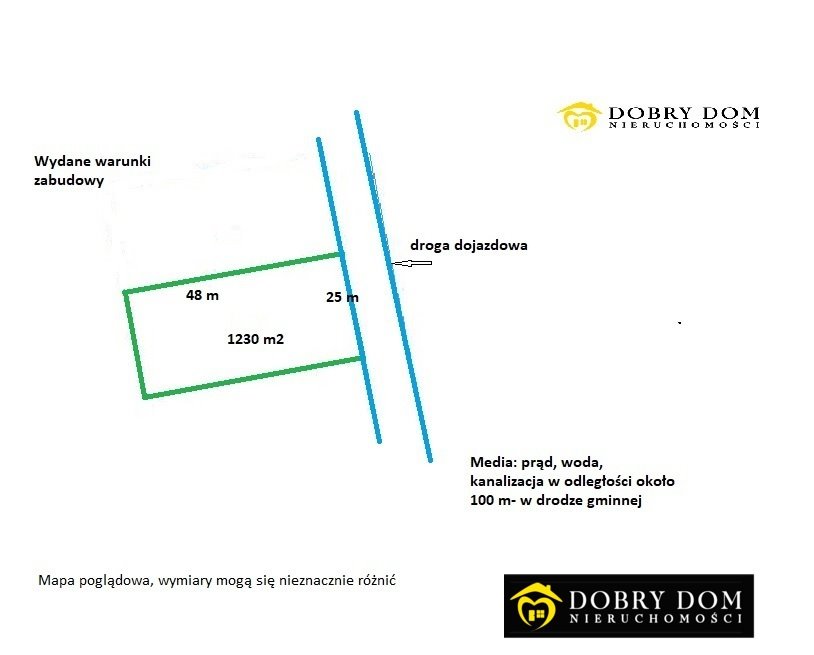 Działka 1230 m² z warunkami zabudowy, media, asfalt Pomigacze  1 230m2 Foto 1